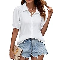 Blooming Jelly Womens Button Down Shirts V Neck Collared Casual Tops Textured Work Summer Outfits 2024