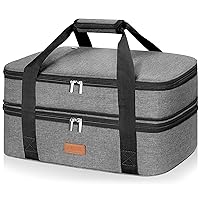 LHZK Insulated Casserole Carrier - Expandable Holder Tote for Hot or Cold Food, Fits 11 x 15 or 9 x 13 Baking Dishes - For Potlucks, Picnics, Beach (Grey)