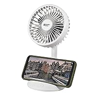 Comfort Zone Rechargeable Fan with Wireless Charger, 4 inch, USB Chargeable Lithium Battery, Adjustable Tilt, Powerful & Portable, Cooling & Charging, CZPF401WT