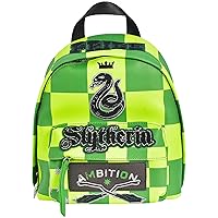 Concept One Fred Segal Harry Potter Mini Backpack, Checkered Small Travel Bag for Men and Women, Slytherin, 10.5 Inch