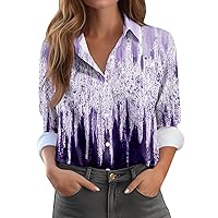 Womens Tops Casual,Plus Size Gradient Color Button T Shirt Long Sleeve Trendy Outdoor Blouse Fit Fashion 2024 Tee
