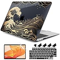 DONGKE Compatible with MacBook Air 13 inch Case 2021 2020 2019 2018 Release A2337 M1 A2179 A1932 with Retina Display Touch ID, Plastic Hard Shell & Keyboard Cover & Screen Film - Golden Wave