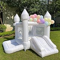 White Wedding Inflatable Bounce House with Blower Jump House with Slide for Kids Party Wedding Family Castle 9ftL×9ftW×7ftH
