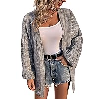 Womens Knitted Dress Fall Sweater Dress Solid Open Front Cardigans Cable Knit Cardigan Coat Outwear Batwing Sleeve Sweater