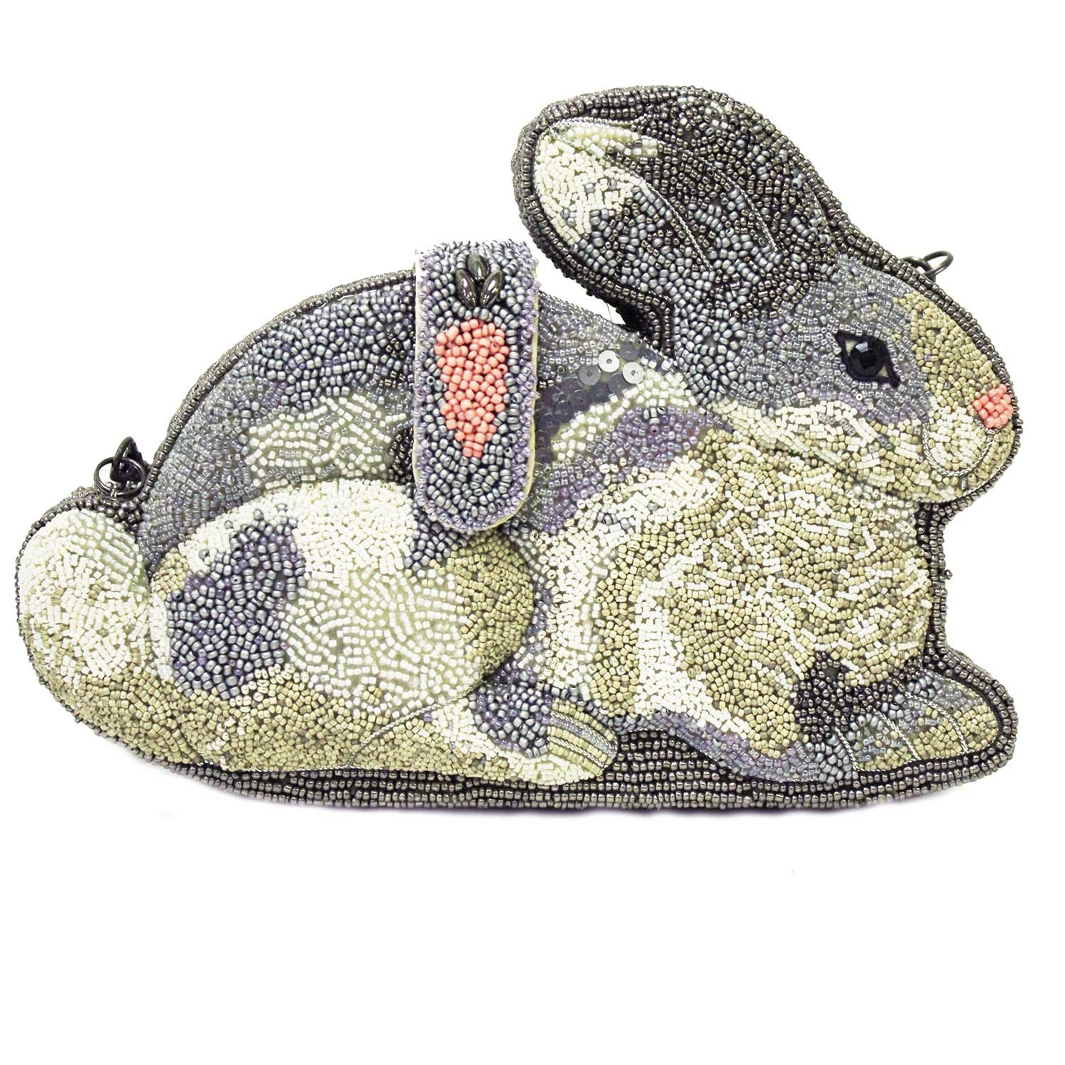 Mary Frances Hop To It Hand Beaded Rhinestone Detail Easter Bunny Rabbit Purse Handbag Shoulder Bag