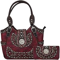Western Style Rhinestone Concho West Concealed Carry Purse Country Handbag Women Shoulder Bag Wallet Set