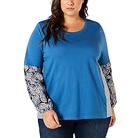Style & Co. Womens Printed Crew Neck Pullover Top