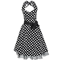 Black White Polka Dot Cotton Women Party Prom Dress Rockabilly Vintage 1950's