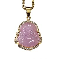 Iced Laughing Buddha Purple Jade Pendant Necklace 16
