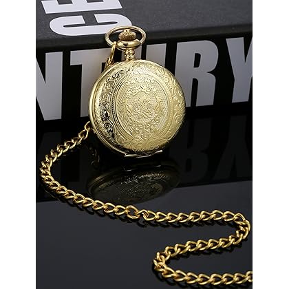 Pangda Vintage Pocket Watch Steel Men Watch with Chain for Fathers Day Xmas Present Daily Use