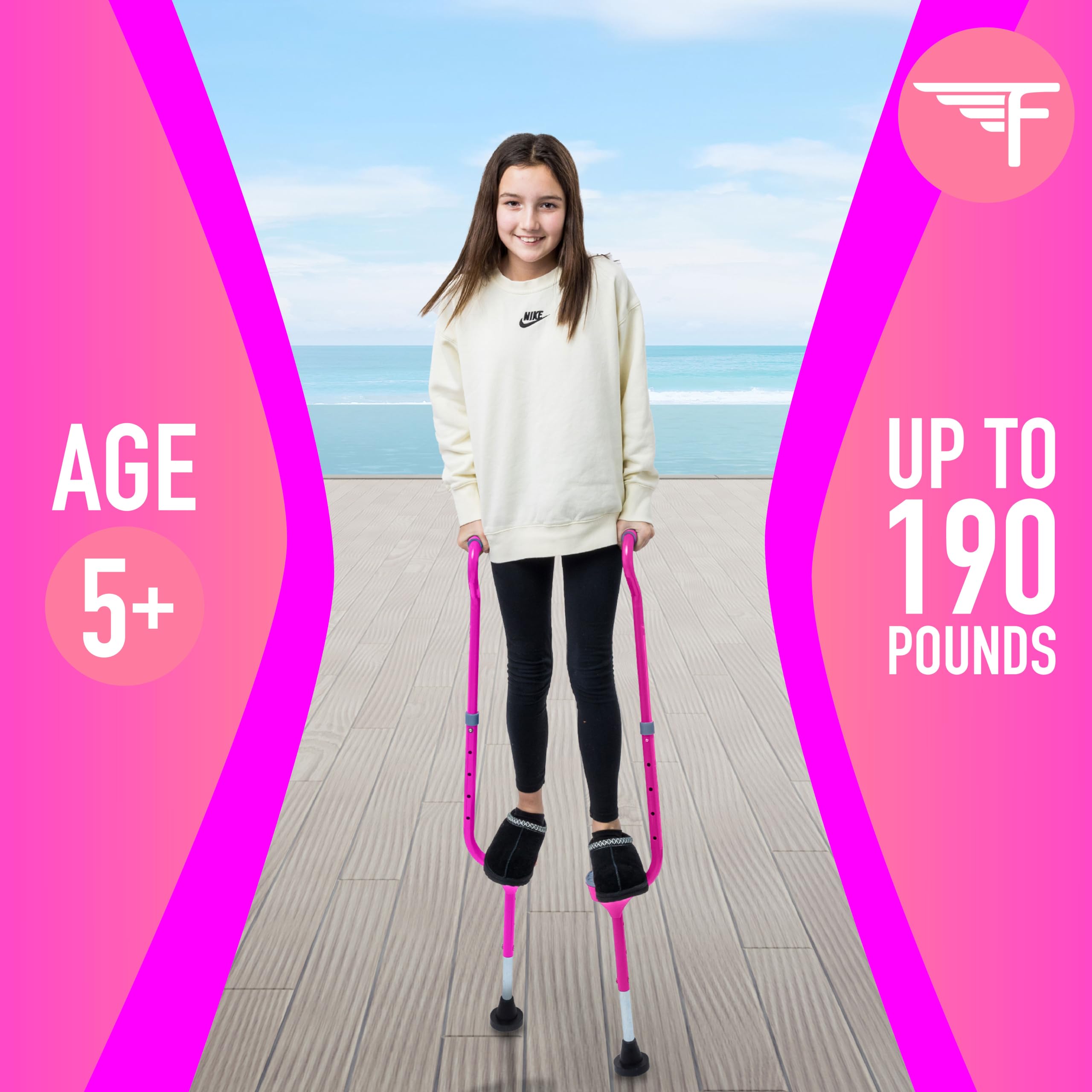 Flybar Maverick Walking Stilts for Kids - 5 Adjustable Height’s, Sturdy, Easy Assembly, Wide Non-Slip Rubber Bottom Tip, Foam Grips, Outdoor Toys for Kids 5+, 190 lbs