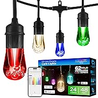 Enbrighten Premium Smart Color Changing String Lights, 48ft Black Cord, 24 Shatterproof Acrylic Bulbs, Weatherproof, Customizable, Wi-Fi App Control, Dimmable Outdoor String Lights, 57415