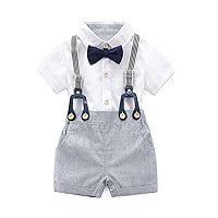 Boarnseorl Baby Boys Gentleman Outfits Shorts Sets,Infant Shirt + Shorts + Bow Tie + Suspenders