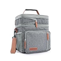 Men's and Women Double Compartment Lunch Bag, Insulated Lunch Cooler Tote 2 Roomy Large Reusable Water-resistant Lunch Box (Grey)