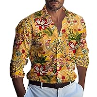 Mens Long Sleeve Tee Shirts with Marble Print Button Up Shirts Summer Beach Top Casual Fashion Hawaiian Shirt Blouse