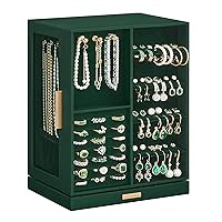 SONGMICS Jewelry Box 360° Rotating, Jewelry Storage Case with 5 Drawers, Jewelry Organizer, Glass Window, Spacious, Vertical Jewelry Storage, Open Design, Great Gift, Forest Green UJBC170C01