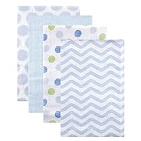 Luvable Friends Unisex Baby Cotton Flannel Receiving Blankets, Blue Dots 4-Pack, One Size