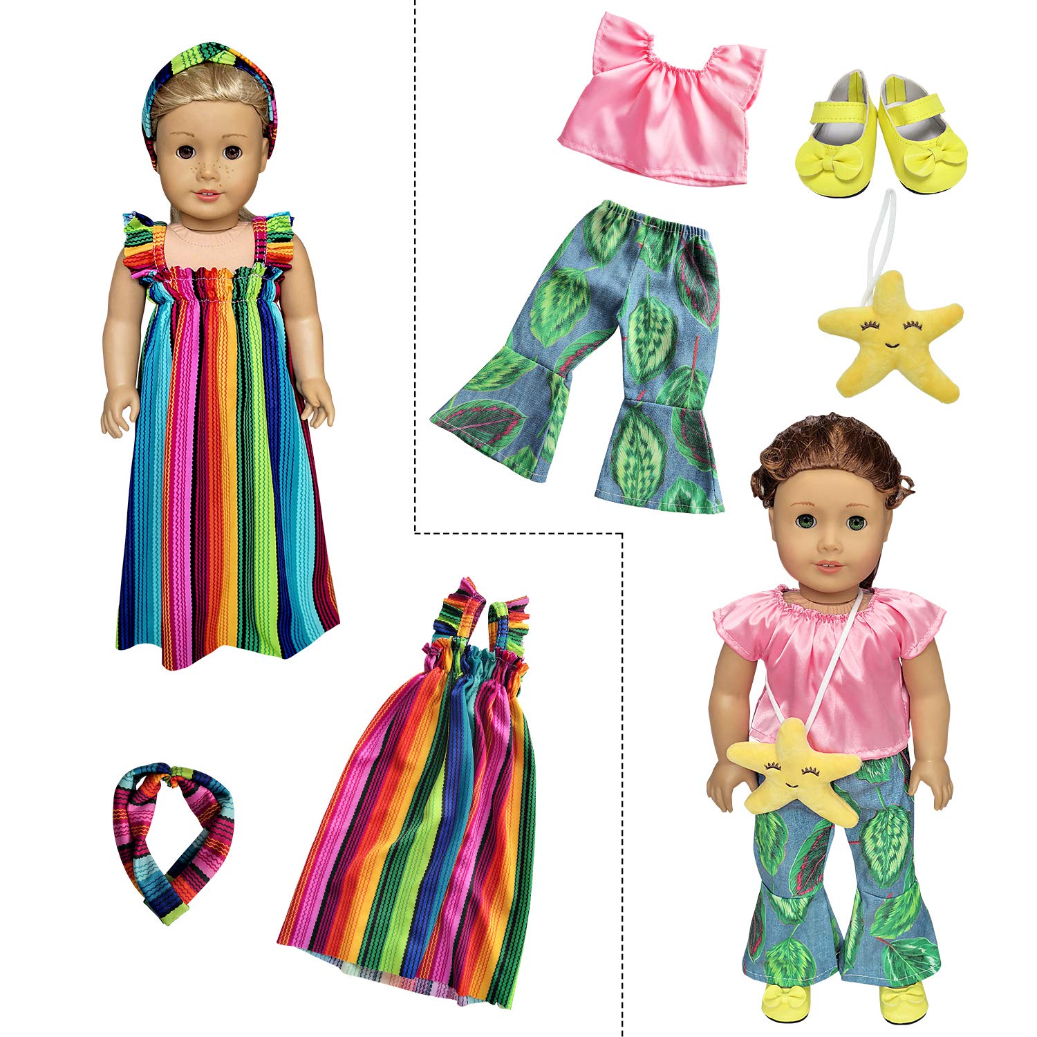 WYHTOYS 18 Inch Doll Clothes, American Doll Clothes and Accessories Gift for Girl - Including 7 Set Toys Doll Clothing Outfits, 2 Pairs Shoes, 2 Pcs Doll Backpack Bags