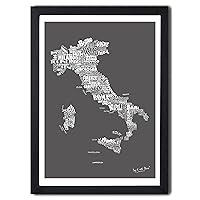 SET of 2 A3 Maps of Italy Gray & Blue each Map is Double-Sided - Shaped out of Names of Italian Cities - 11.7 x 16.5in Premium Paper - NO FRAME - Poster Print Wall Art Decor Living Room Gift Italians