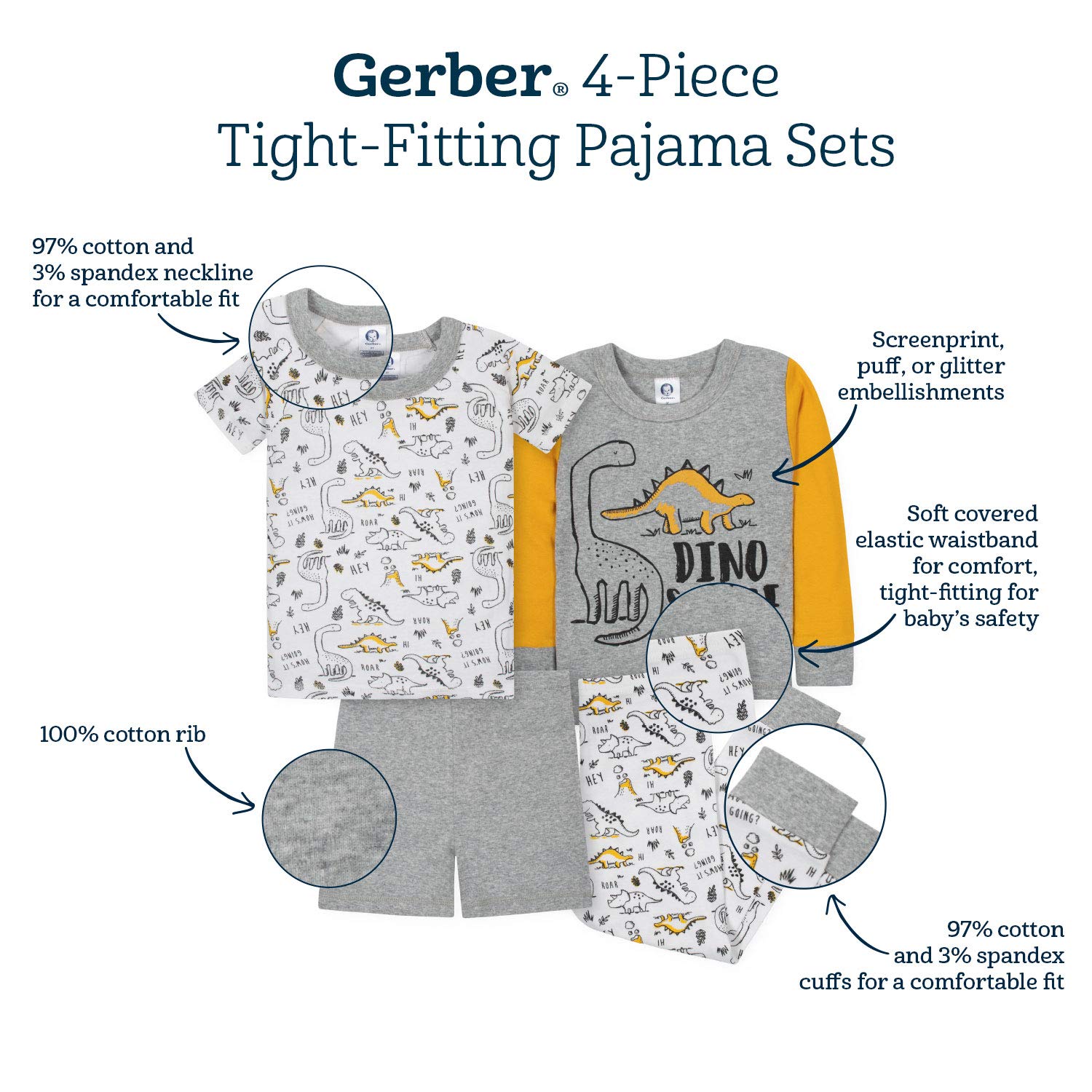 Gerber Baby Girls Toddler Snug Fit 4-Piece Pajama Set