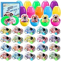 36pcs Easter Pull Back Cars Filled with Easter Eggs Mini Easter Race Cars for Kids Boys Easter Car Toys for Easter Basket Stuffers Easter Party Favors Classroom Prizes Goodie Bags Fillers