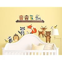 Forest Animals Wall Decals Peel and Stick Bear, Fox, Owl, Bunny, Racoon Birds Fabric Rusable Stickers Nursery Decor, Perfect Addition to Large Tree Decals, 14 Creature Included