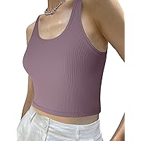 tagunop Women's Sleeveless Tank Tops Scoop Neck Basic Cami Tee Shirts Casual Ribbed Slim Fitted Top