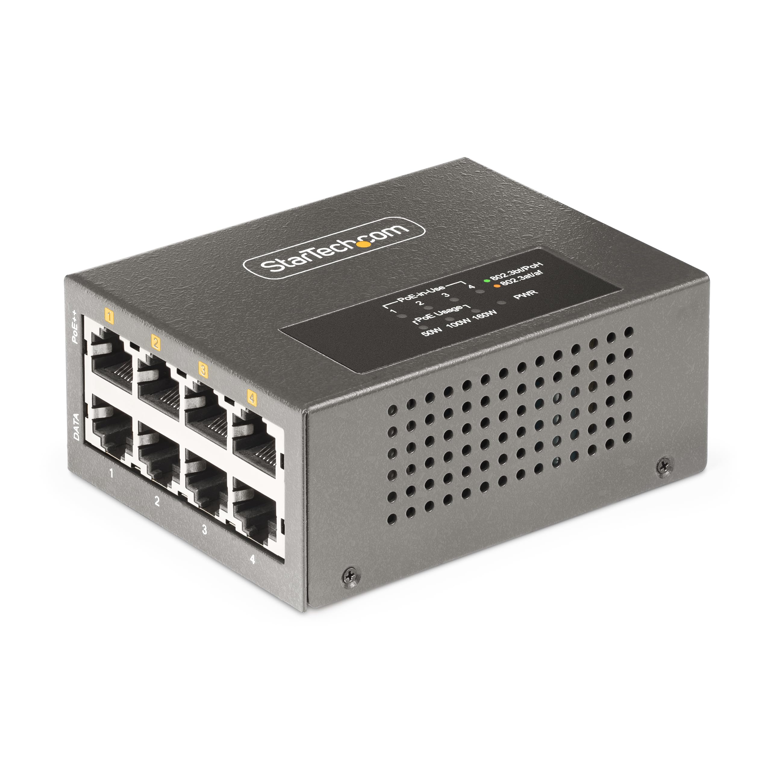 StarTech.com 4-Port Multi-Gigabit PoE++ Injector, 5/2.5/1G Ethernet (NBASE-T), PoE/PoE+/PoE++, Wall/DIN Rail Mountable