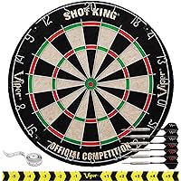 by GLD Products Shot King Regulation Bristle Steel Tip Dartboard Set with Bullseye Metal Radial Spider Wire Compressed Sisal Board with Rotating Number Ring Includes 6 Darts Black
