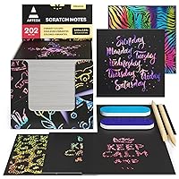ARTEZA Scratch Paper, Set of 202 Notes, 3.5 x 3.5 Inches, 200 Holographic — Gold, Silver, Pink, and Blue, and 2 Gold-Foil Star Backgrounds, 2 Scratchers, 2 Sharpeners, Art Supplies for Craft and DIY