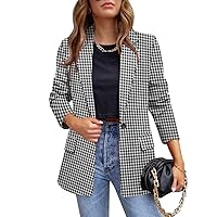 CRAZY GRID Womens Casual Blazer Jacket Long Sleeve Open Front Work Office Blazer Lapel Button Jacket