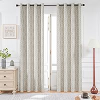 Jacquard Room Darkening Beige Curtains 96 Inches Long for Bedroom Living Room Trellis Pattern Farmhouse Grommet Sun Blocking Thick Drapes, W52 x L96 inches, 2 Panels, Cream