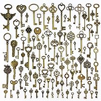 LURLIN Mixed Set of 30 Large Skeleton Keys with Antique Style Bronze Brass  Skeleton Castle Dungeon Pirate Keys for Birthday Party Favors, Mini