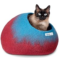 Medium Cat Cave Bed | Maroon & Aqua | Cute and Cozy Cat Cave Handcrafted Merino Wool | Hideaway for Indoor Cats | Warming Nest for Kitty | Washable Wool Fabric - Gift for Pets