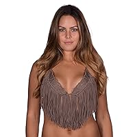 Luli Fama Women's Heart of A Hippie Weave Fringed Triangle Bikini Top
