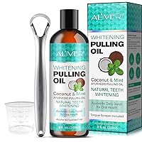 Oil Pulling for Teeth - Coconut & Mint Oil Pulling Mouthwash with Tongue Scraper, Alcohol Free, Natural Organic for Mouth, Fresh Breath 8 Fl Oz