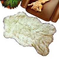 Faux Fur Bear Skin Accent Rug White with Brown Tips 3'x5'