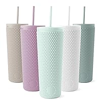 Simple Modern Plastic Matte Studded Tumbler with Lid and Straw | Reusable BPA Free Iced Coffee Cups Double Wall Smoothie Cup | Gifts for Women Men Him Her | Classic Collection | 24oz | Retro Mint