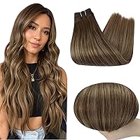 Full Shine Hair Weft Bundles Sew in Remy Human Hair 105 Gram Weft Hair Extensions Color 4 Fading to 24 Honey Blonde Highlight 4 Brown Sew in Hair Extensions Weave in Extensions 24 Inch