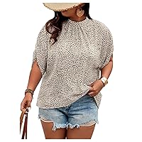 SOLY HUX Women's Plus Size Blouse Allover Print Mock Neck Half Sleeve Summer Tops