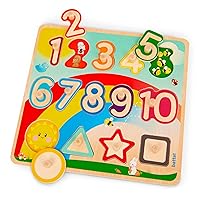 Battat- Wooden Number & Shapes Puzzle- Puzzle n' Learn- Educational Toy for Kids- 2 Years +