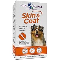 Skin and Coat Supplement for Dogs with Choline, Inositol, Pumpkin, Flax and Omega-3 Oils to Support a Soft Shiny Healthy Coat and for Seasonal Allergies - 60 Chewable Tablets