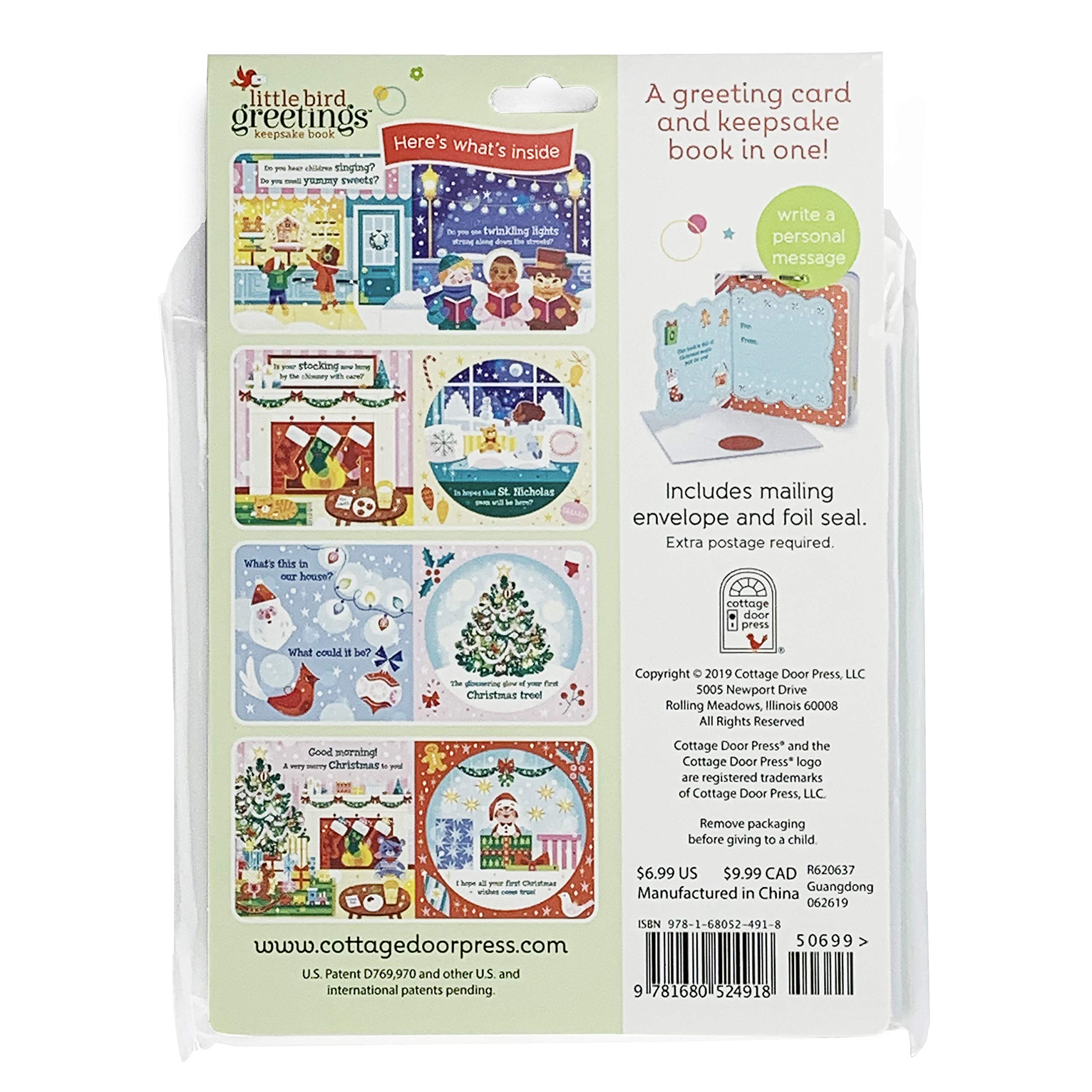 Baby's First Christmas Greeting Card Board Book (Includes Envelope and Foil Sticker) For Newborns, 0-12 Months (Little Bird Greetings Keepsake Book)