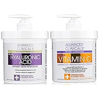 Hyaluronic Acid Body Lotion + Brightening Vitamin C Cream 2pc Set | Face Moisturizer & Body Cream | Brightening Cream For Body, Uneven Skin Tone, Stretch Marks & Crepey Skin, 2pc