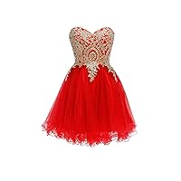 Women Short Prom Dress For Juniors Graduation Gown Red Tulle