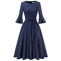 HomRain Women's Elegant Bell Sleeve Cocktail Party Dresses for Wedding Guest Fit and Flare Modest Church Midi Evening Dress