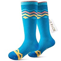 OutdoorMaster Kids Ski Socks, 2-Pair Pack Snowboarding Socks for Toddler Boys and Girls, Over the Calf Design w/Non-Slip Cuff