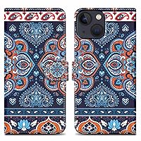 Case Compatible with Apple iPhone 13 Mini - Design Blue Mandala No. 1 - Protective Cover with Magnetic Closure, Stand Function and Card Slot