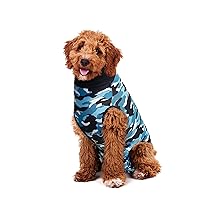 Suitical Recovery Suit for Dogs | Spay and Neutering Dog Surgery Recovery Suit for Male or Female | Soft Fabric for Skin Conditions | M+ | Neck to Tail 24.0”-28.3” | Blue Camouflage