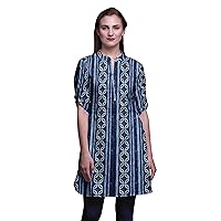Bimba Indian Short Kurtis For Women Printed Tunic Roll Up Sleeve Shirt